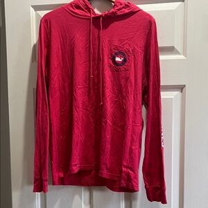 Vineyard Vines Pink/Red Pocket Tee with Navy & White Logo with drawstring hood